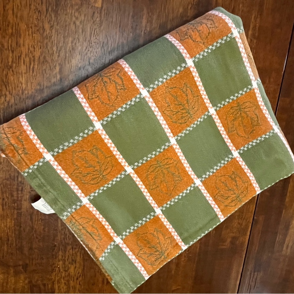Embroidered Leaf Orange Green Tablecloth 60" x 84" rectangle